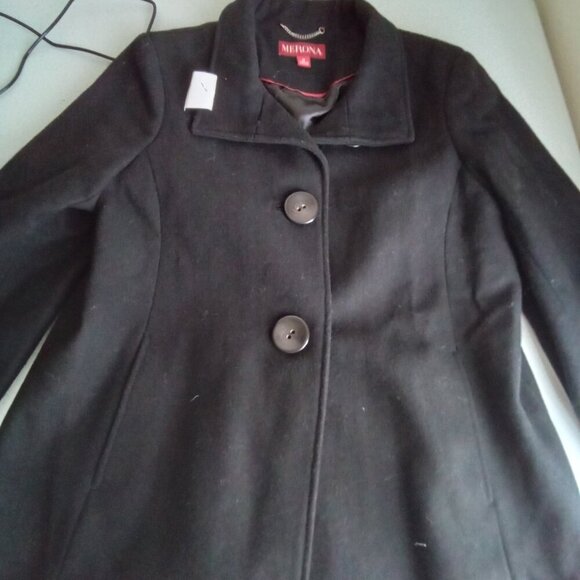 Women's M merona single breasted wool blend blend pea coat Black short cold weat - Picture 2 of 8